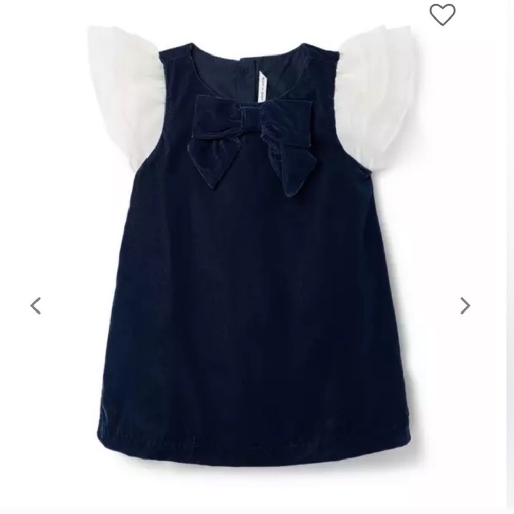 Velvet Flutter Sleeve Dress - Navy and White